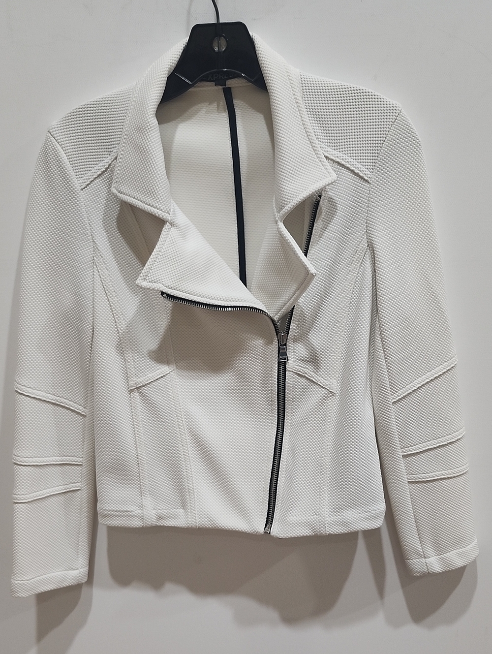 Express White Textured Asymmetrical Zip Moto Jacket